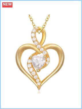 14K Solid Gold Heart Infinity Necklace Moissanite Pendant Gift